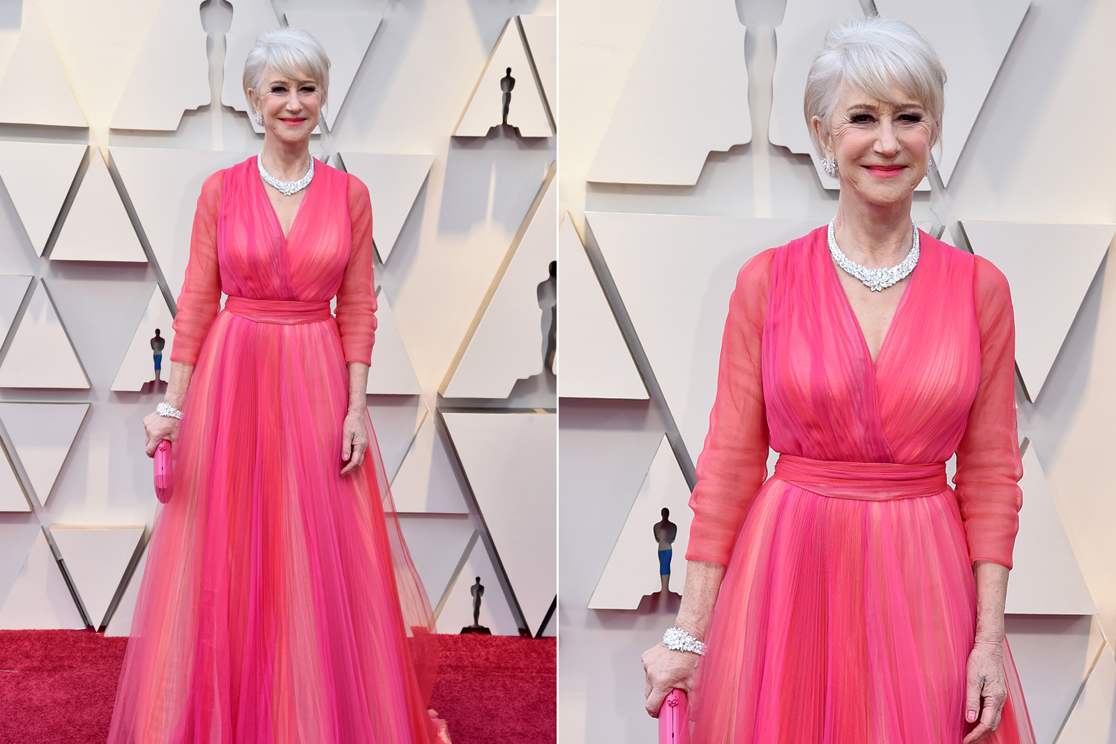 Helen Mirren wearing Harry Winston 'Winston Cluster Suite' with a total of over 235ct pear and marquise cut diamonds in platinum 