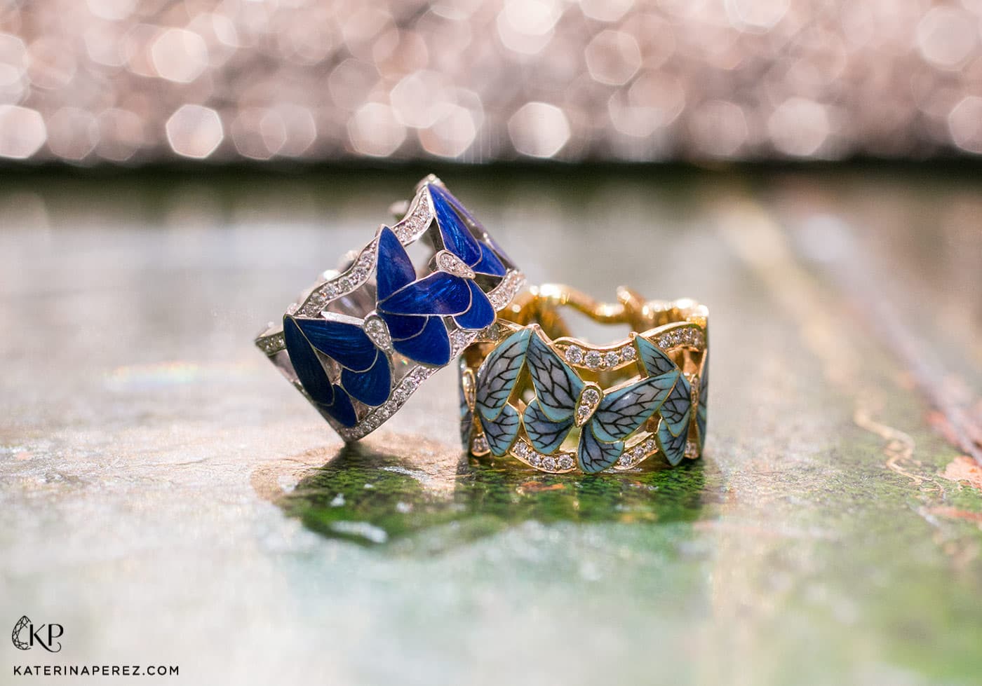 'Butterflies' earrings by Ilgiz F with hot enamel and diamonds