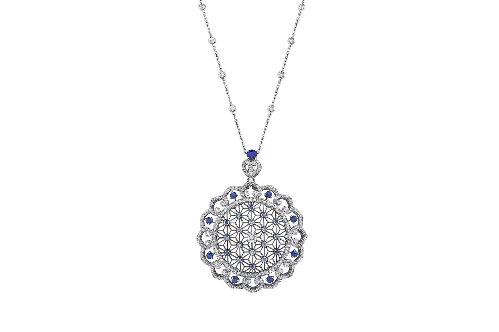  Filigree pendant with diamonds and sapphires from Muse collection by Garrard