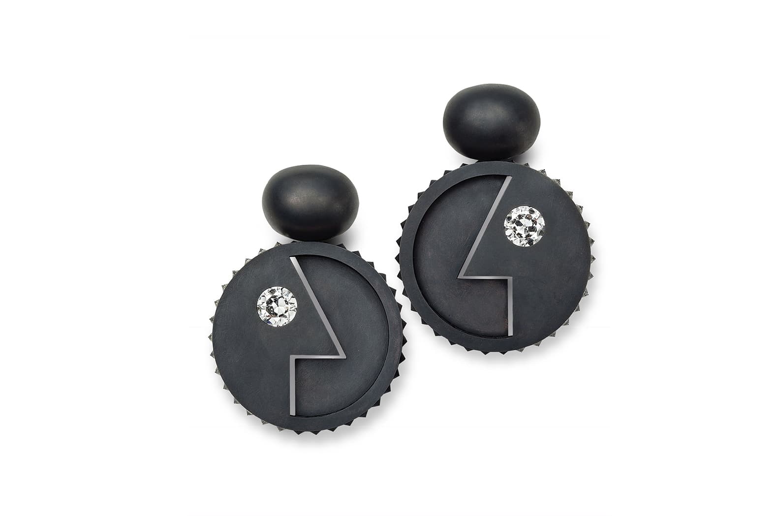  Hemmerle earrings with diamonds in blackened silver and white gold