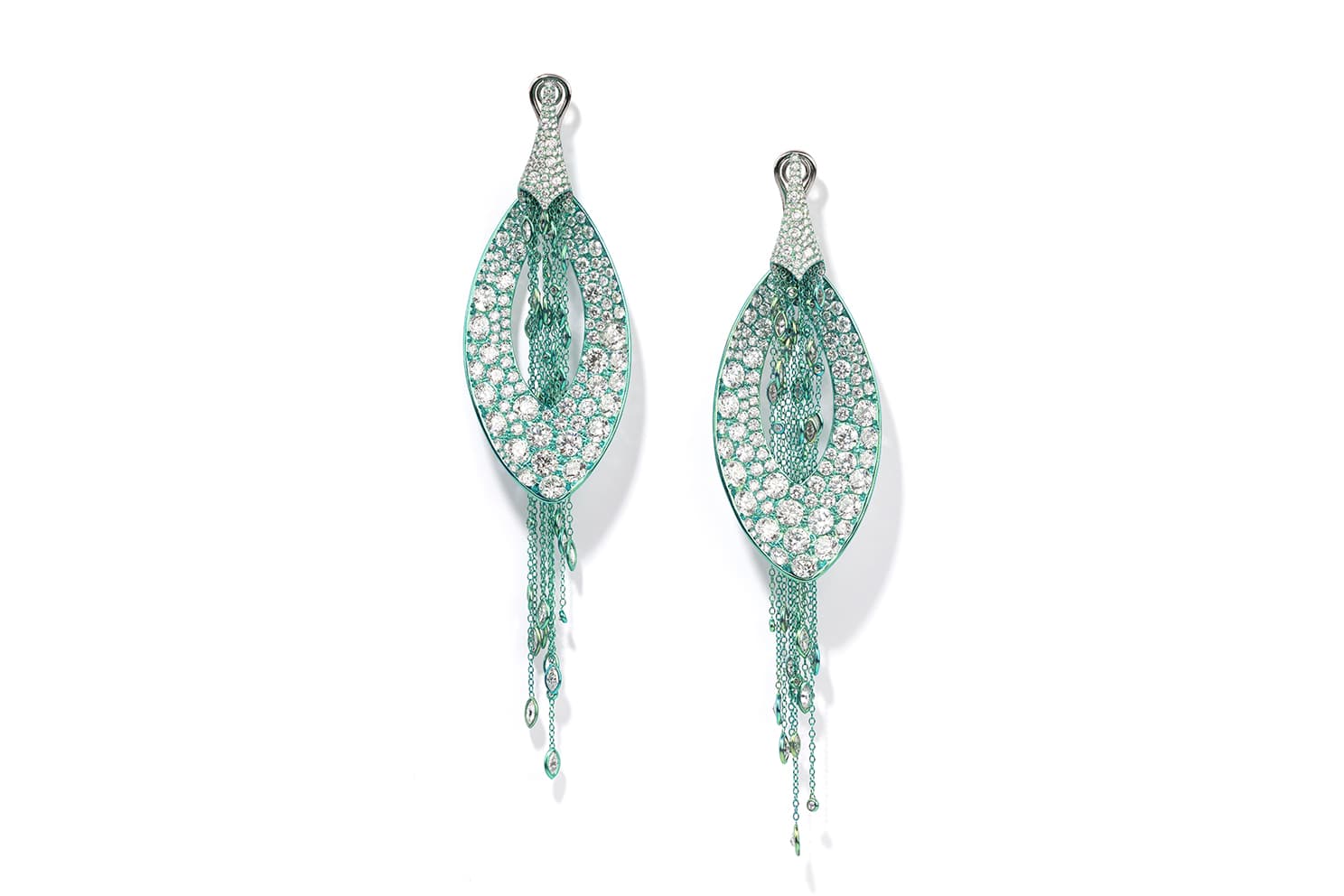  G London ‘Tassel’ earrings with marquise and brilliant cut diamonds in titanium