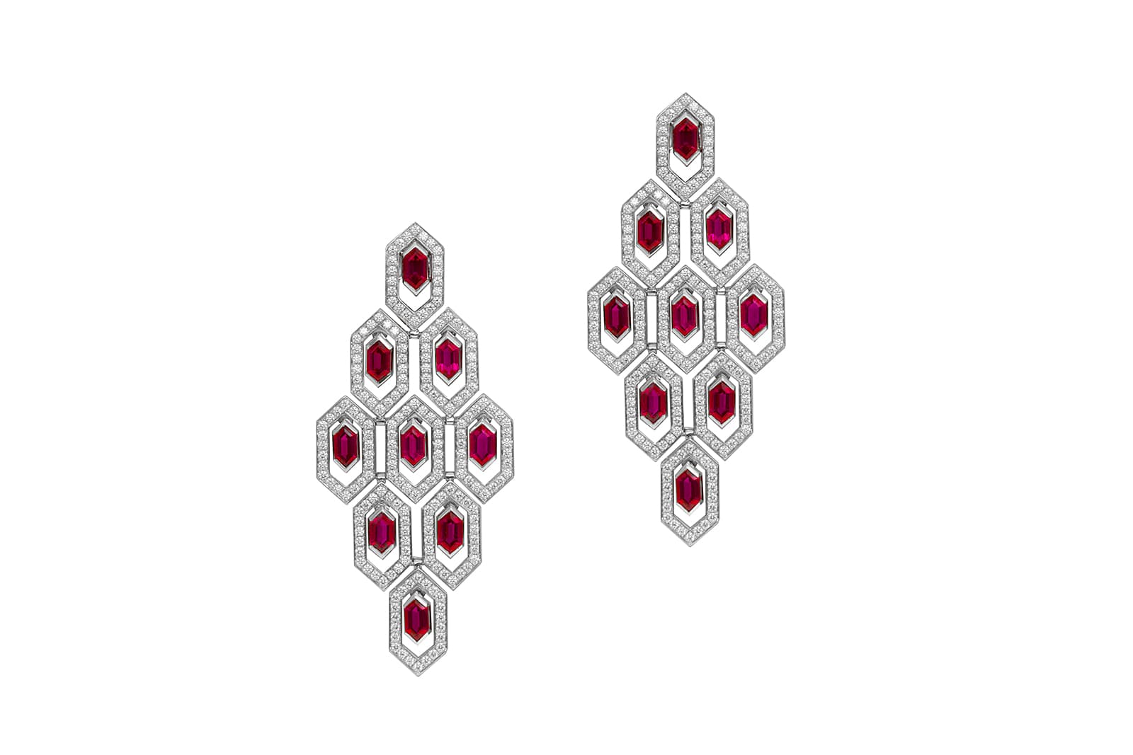  Bulgari 'Serpenti' earrings with rubies and diamonds in white gold