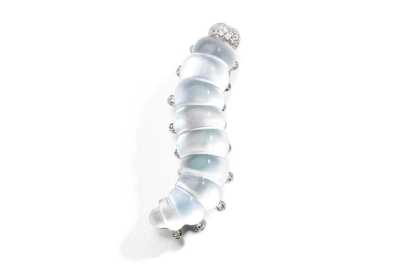  Vhernier 'Bruco' brooch in 18K white gold, diamonds, white mother of pearl and rock crystal