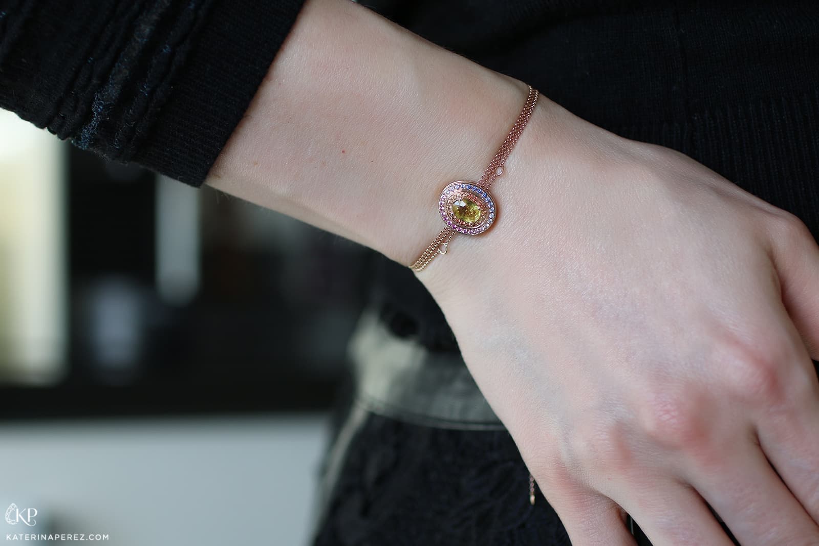  Alice Van Cal's adaptable 'Alice Eclipse' jewel with  1.15ct yellow sapphire and multi-coloured sapphires in 18k rose gold