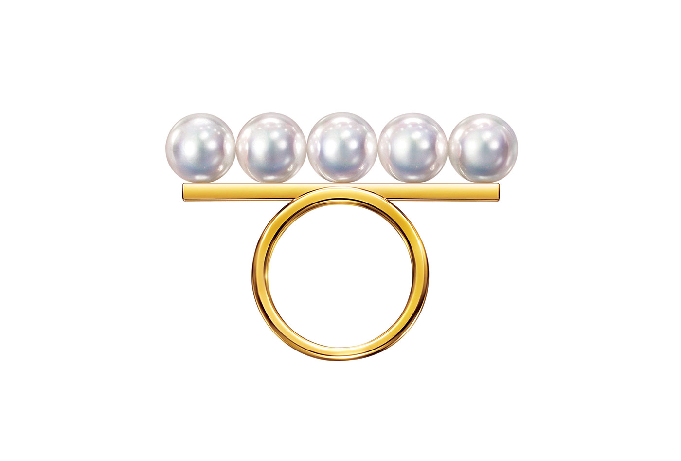  TASAKI 'Balance Signature' ring with Akoya pearls in 18k yellow gold