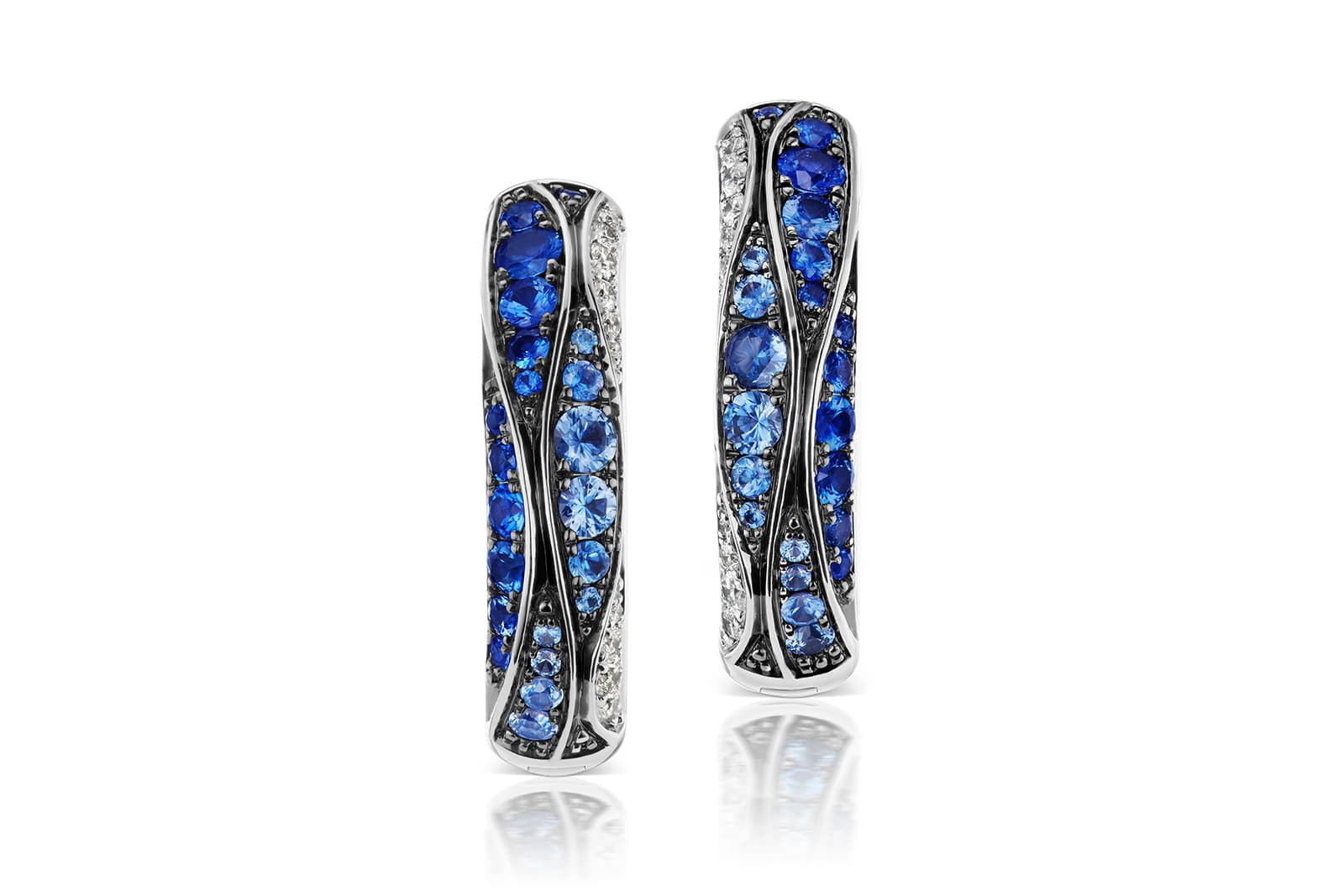  Maria Canale 'Wave' collection huggie earrings with sapphires and diamonds in 18k white gold