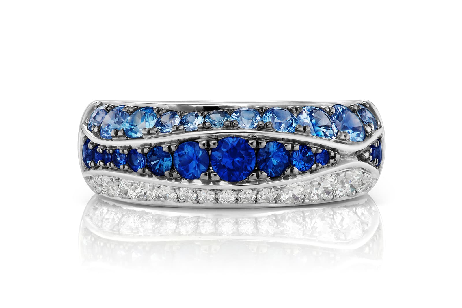  Maria Canale 'Wave' collection band ring with sapphires and diamonds in 18k white gold