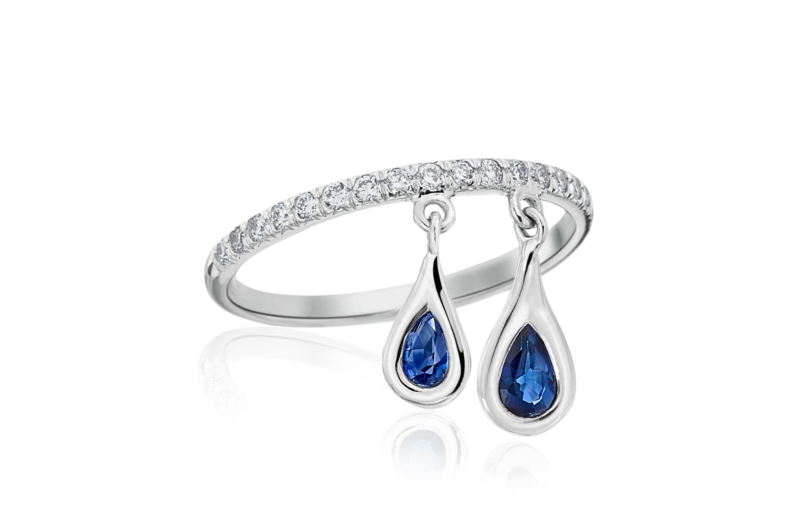  Maria Canale 'Drop' collection double drop ring with sapphires and diamonds in 18k white gold
