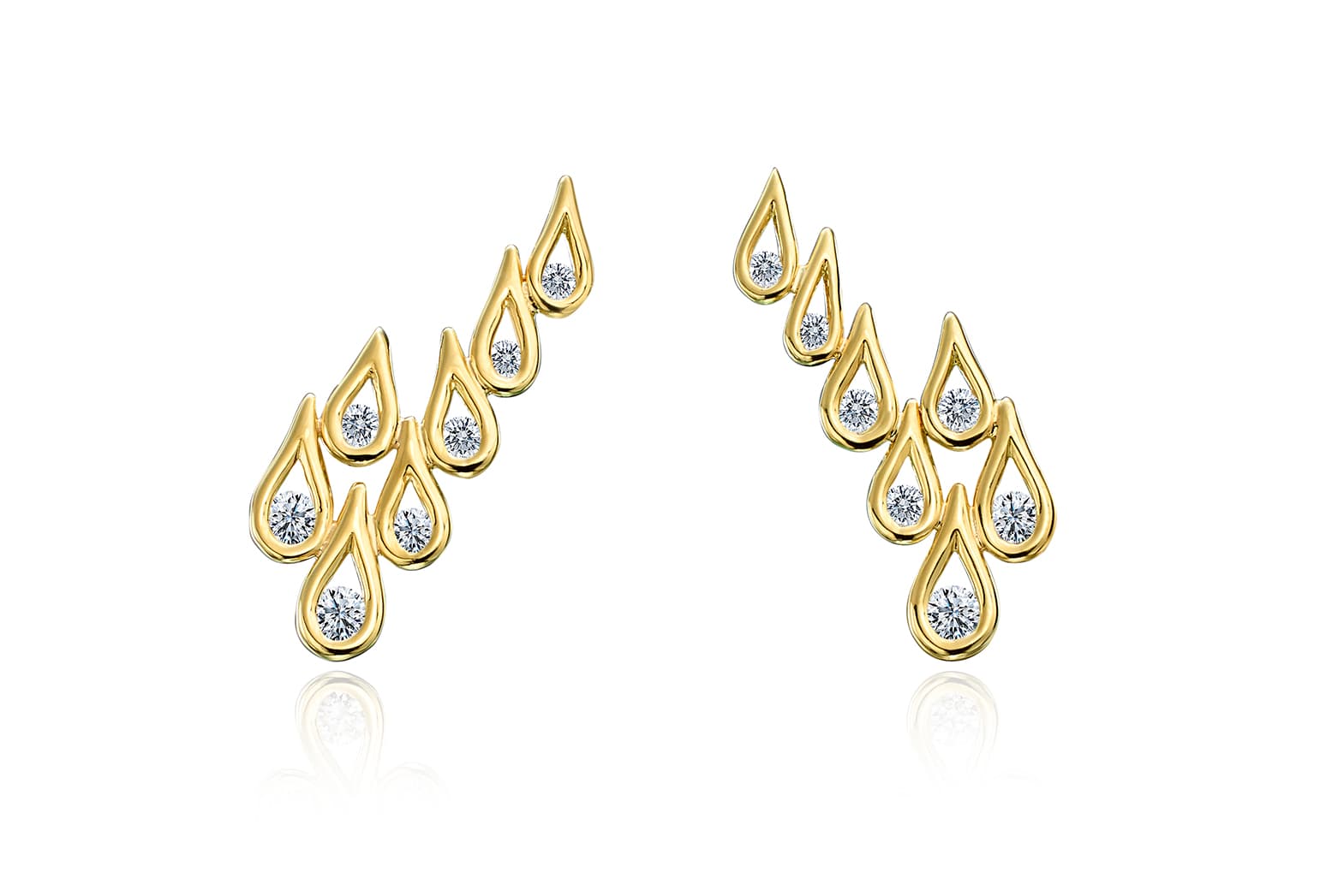  Maria Canale 'Drop' collection double drop ear climbers with diamonds in 18k yellow gold