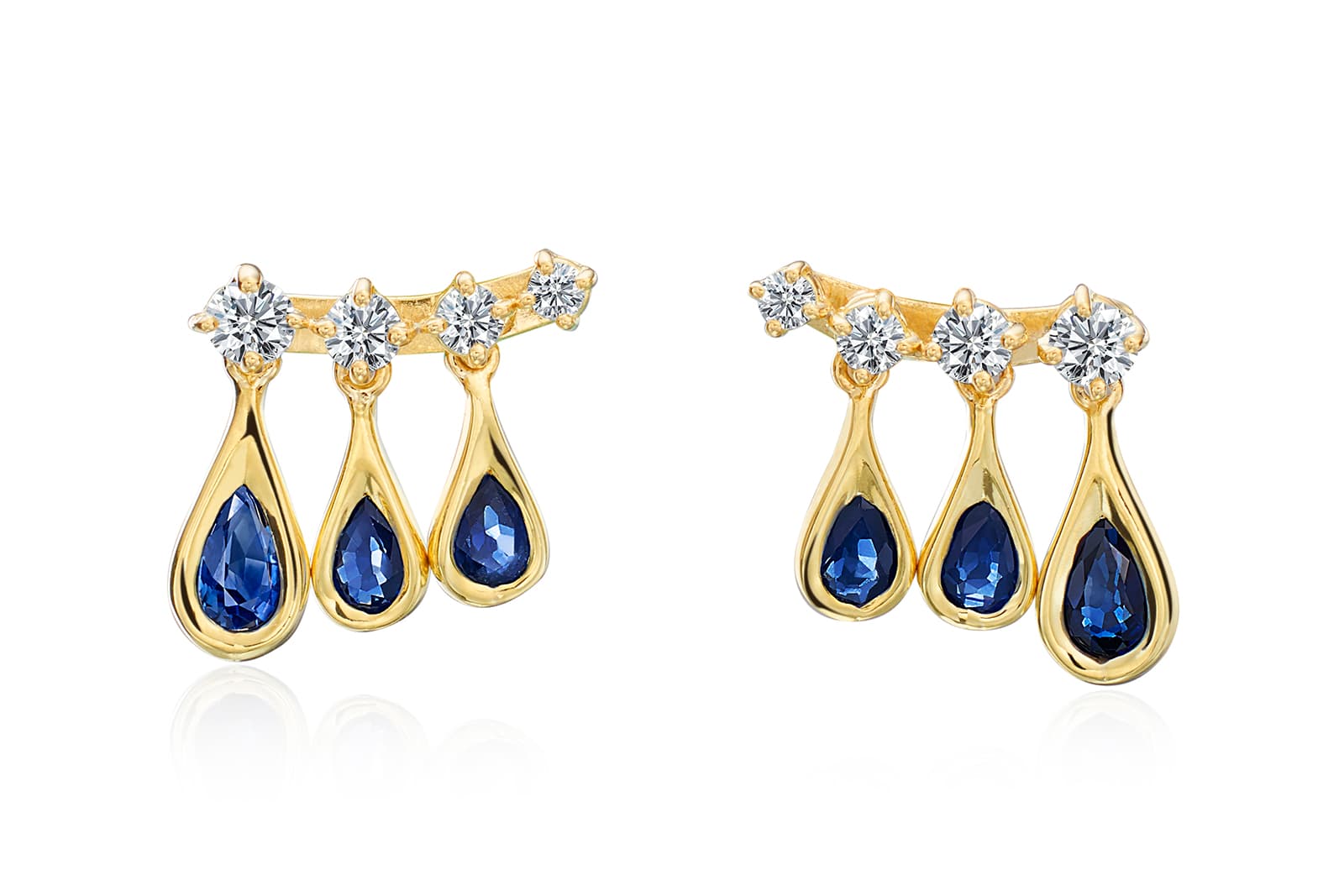  Maria Canale 'Drop' collection climber earrings with sapphires and diamonds in 18k yellow gold