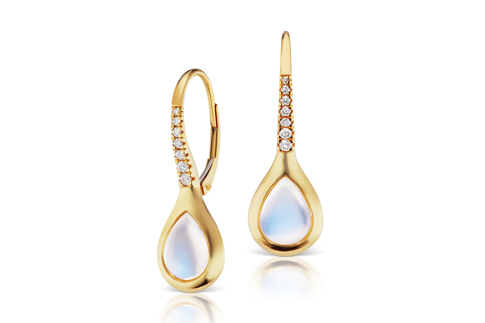  Maria Canale 'Drop' collection small hoop earrings with moonstone and diamonds in 18k yellow gold