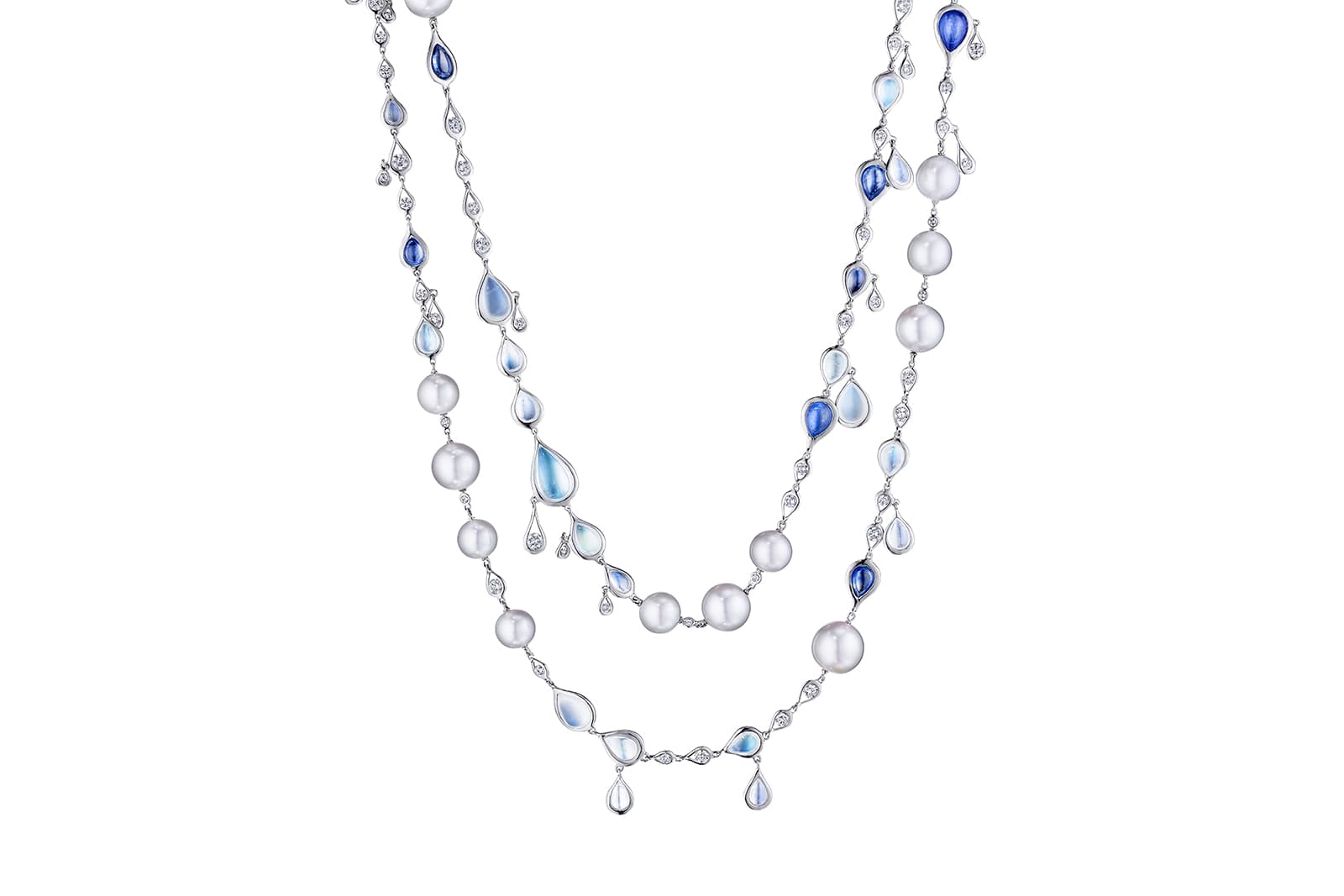  Maria Canale 'Drop' collection necklace with moonstone and sapphires in 18k white gold