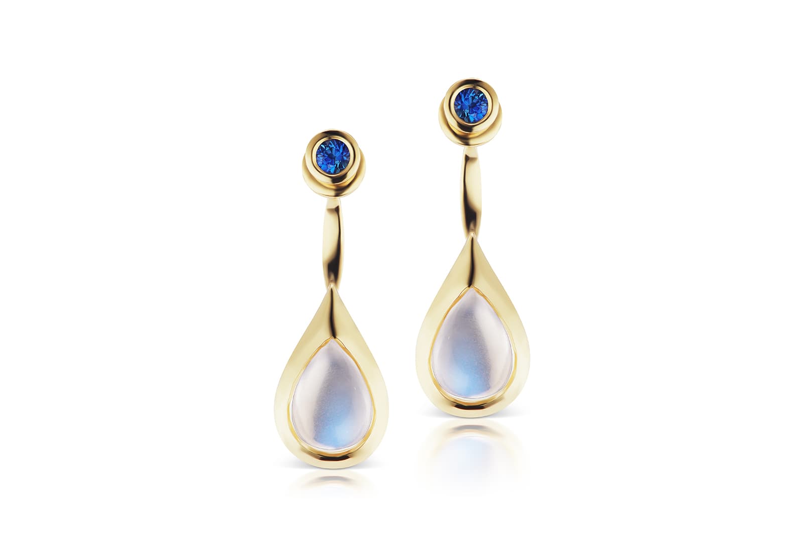  Maria Canale 'Drop' collection drop earrings with moonstone and sapphires in 18k yellow gold