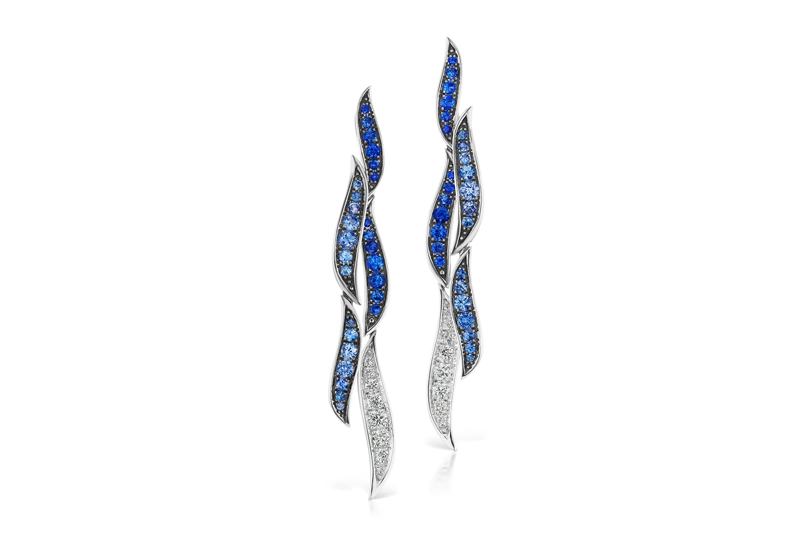  Maria Canale 'Wave' collection drop earrings with sapphires and diamonds in 18k white gold