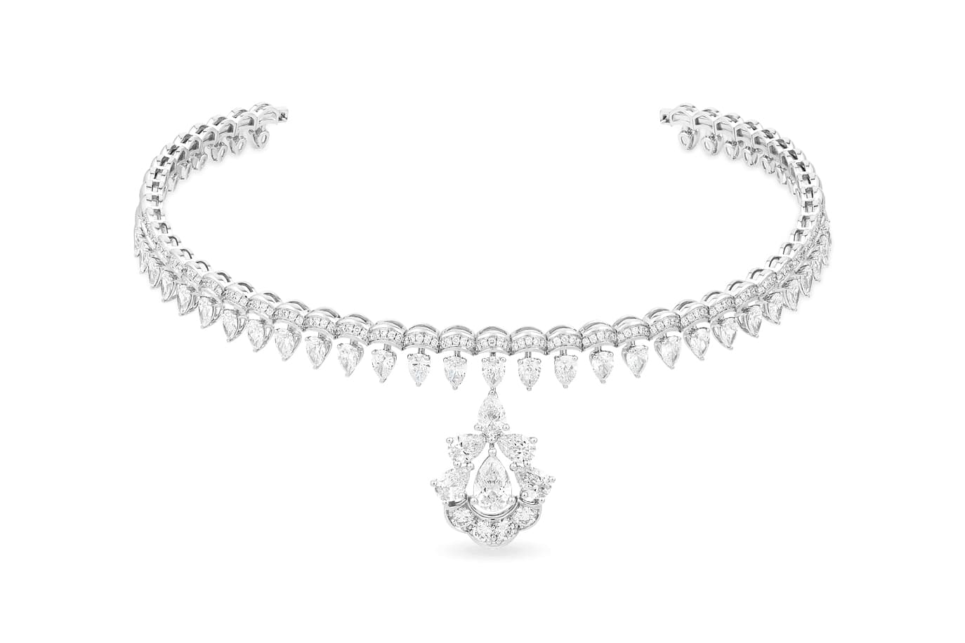  Sartoro 'Gaia Bloom' single drop choker with diamonds in 18k white gold