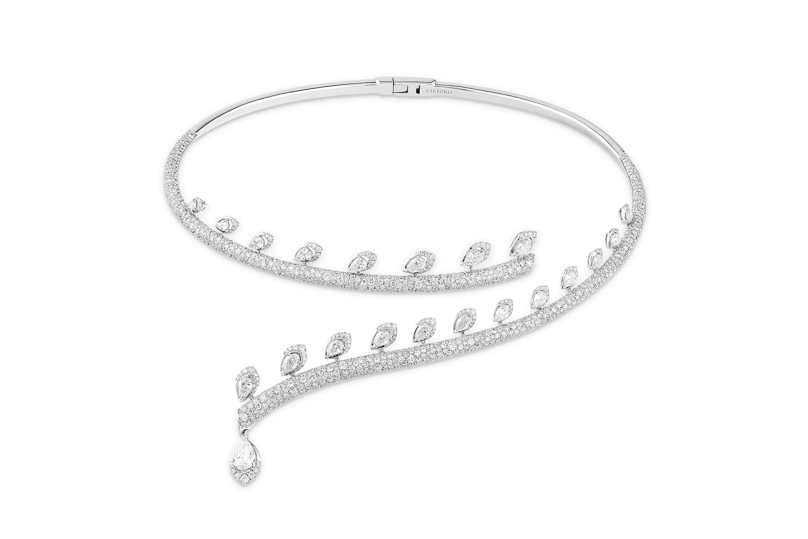  Sartoro 'Gaia Bloom' swirl necklace with diamonds in 18k white gold