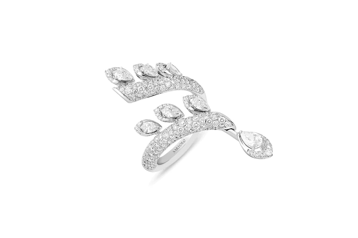  Sartoro 'Gaia Bloom' swirl ring with diamonds in 18k white gold