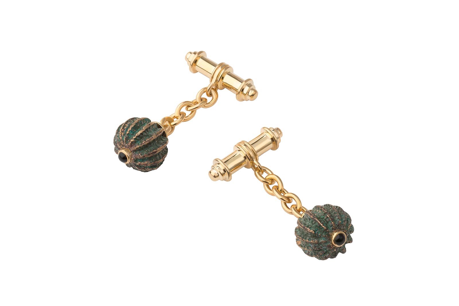  Tessa Packard 'Anenome' cufflinks with onyx in 18k yellow gold vermeil and verdigris brass