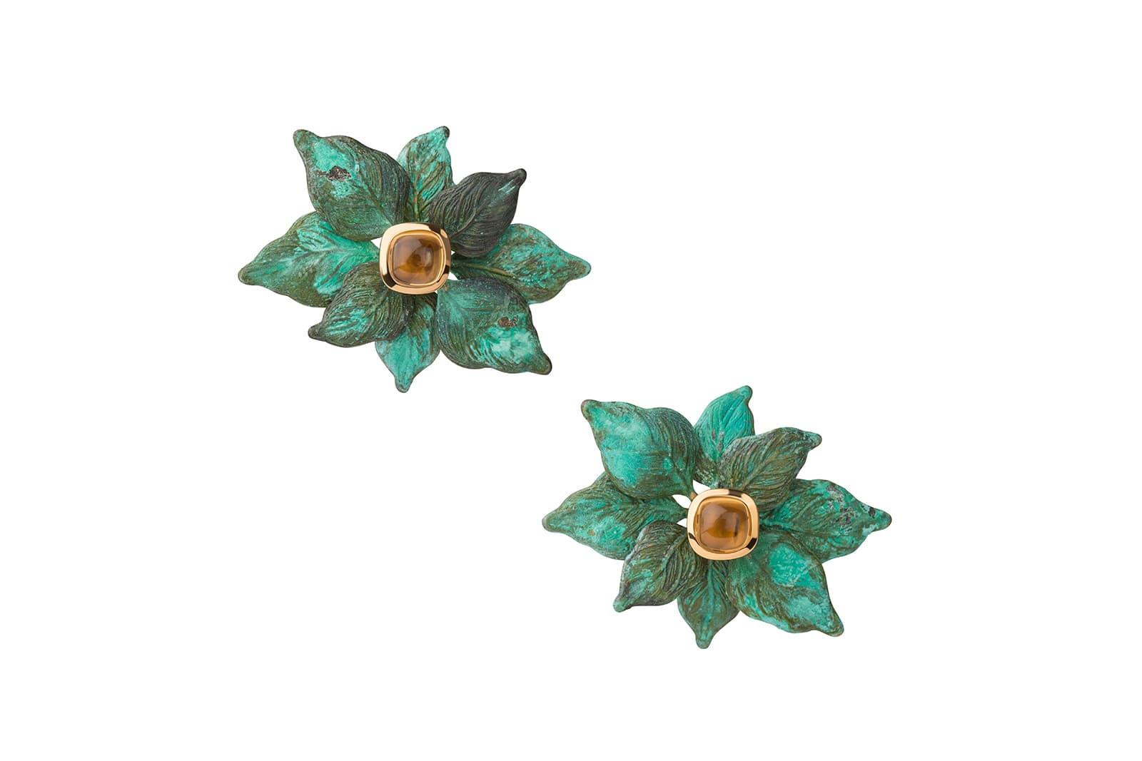  Tessa Packard 'Green Grove' earrings with citrine in 18k yellow gold vermeil and verdigris brass 