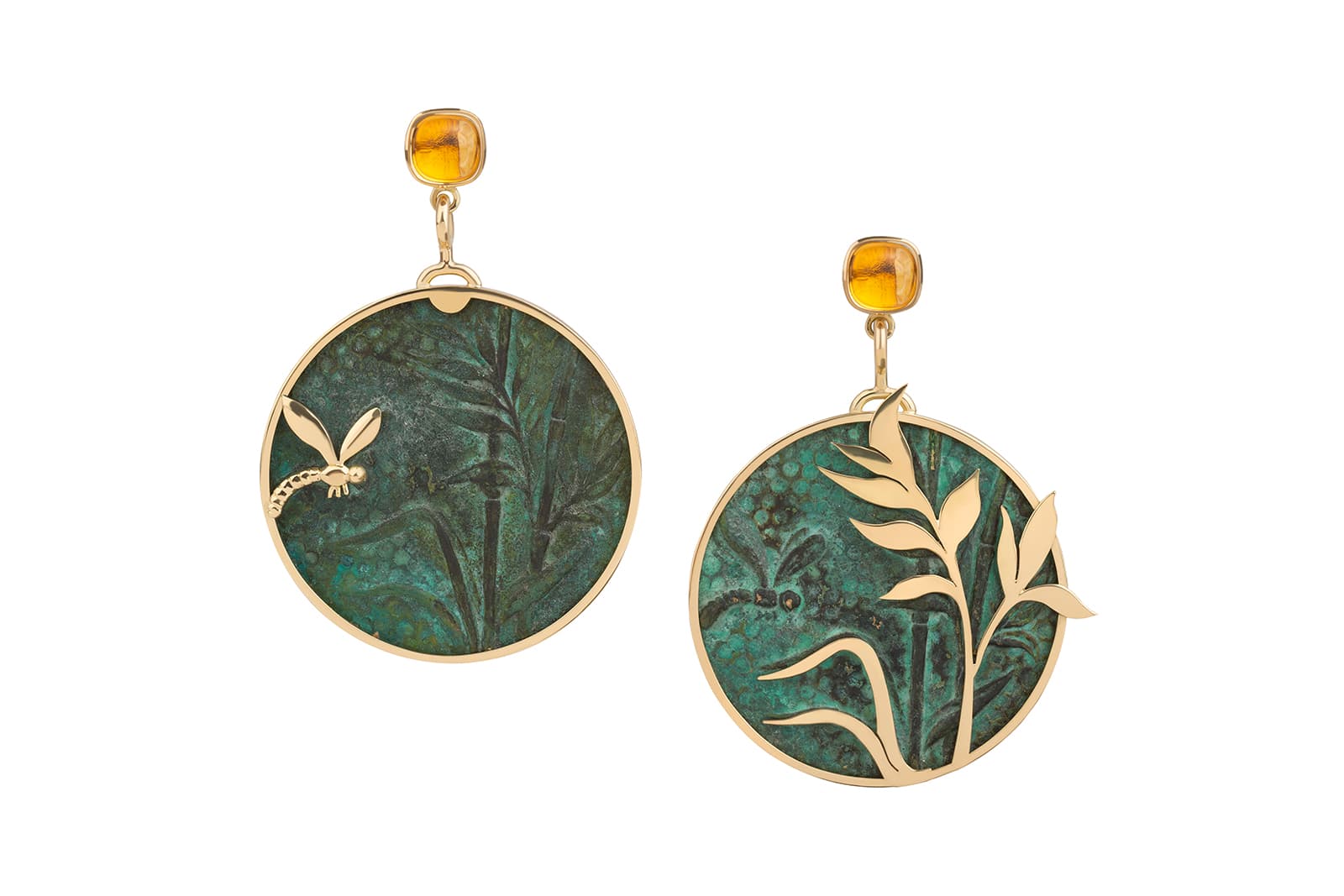  Tessa Packard 'Down by the Lake' earrings with citrine in 18k yellow gold and verdigris brass