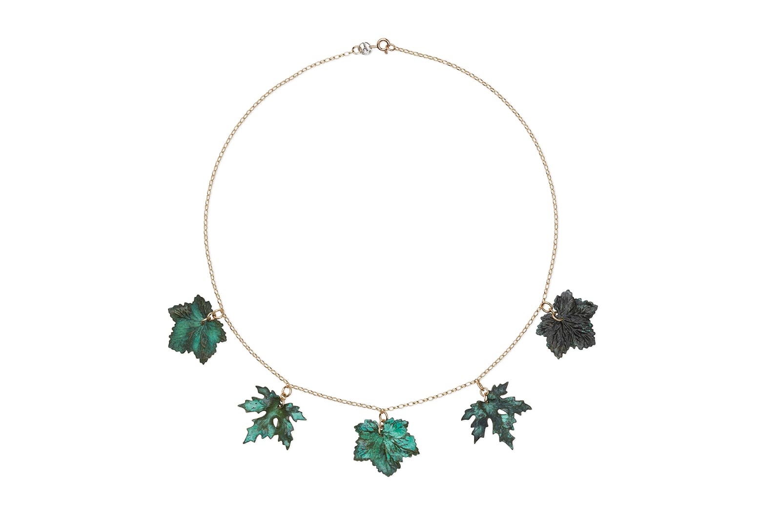  Tessa Packard 'The Gardener's' necklace in 9k yellow gold, verdigris brass and sterling silver 