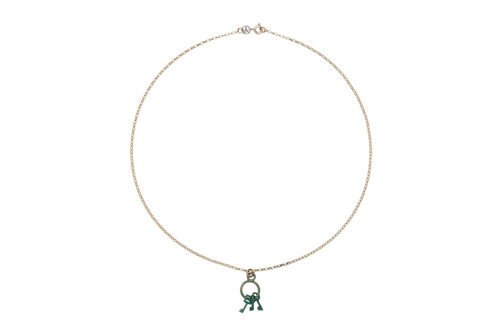  Tessa Packard 'Garden Gatel' pendant necklace in 9k yellow gold, verdigris brass and sterling silver