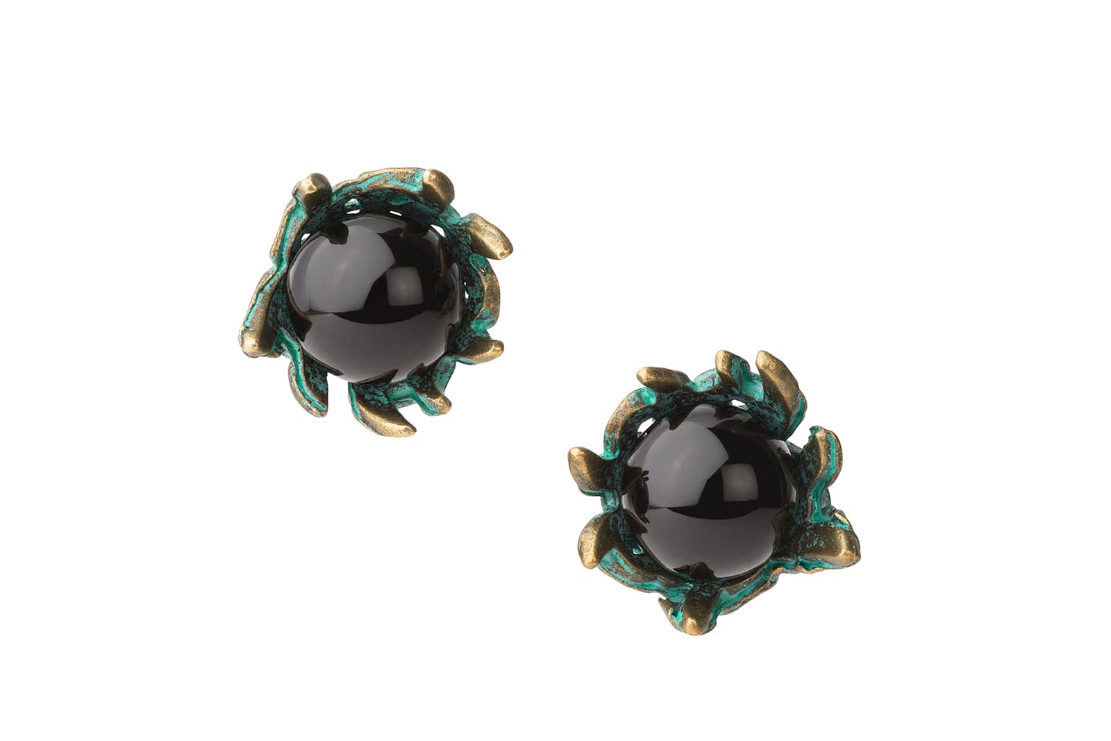  Tessa Packard 'Cuckoo Nest' earrings with onyx in 18k yellow gold vermeil and verdigris brass 