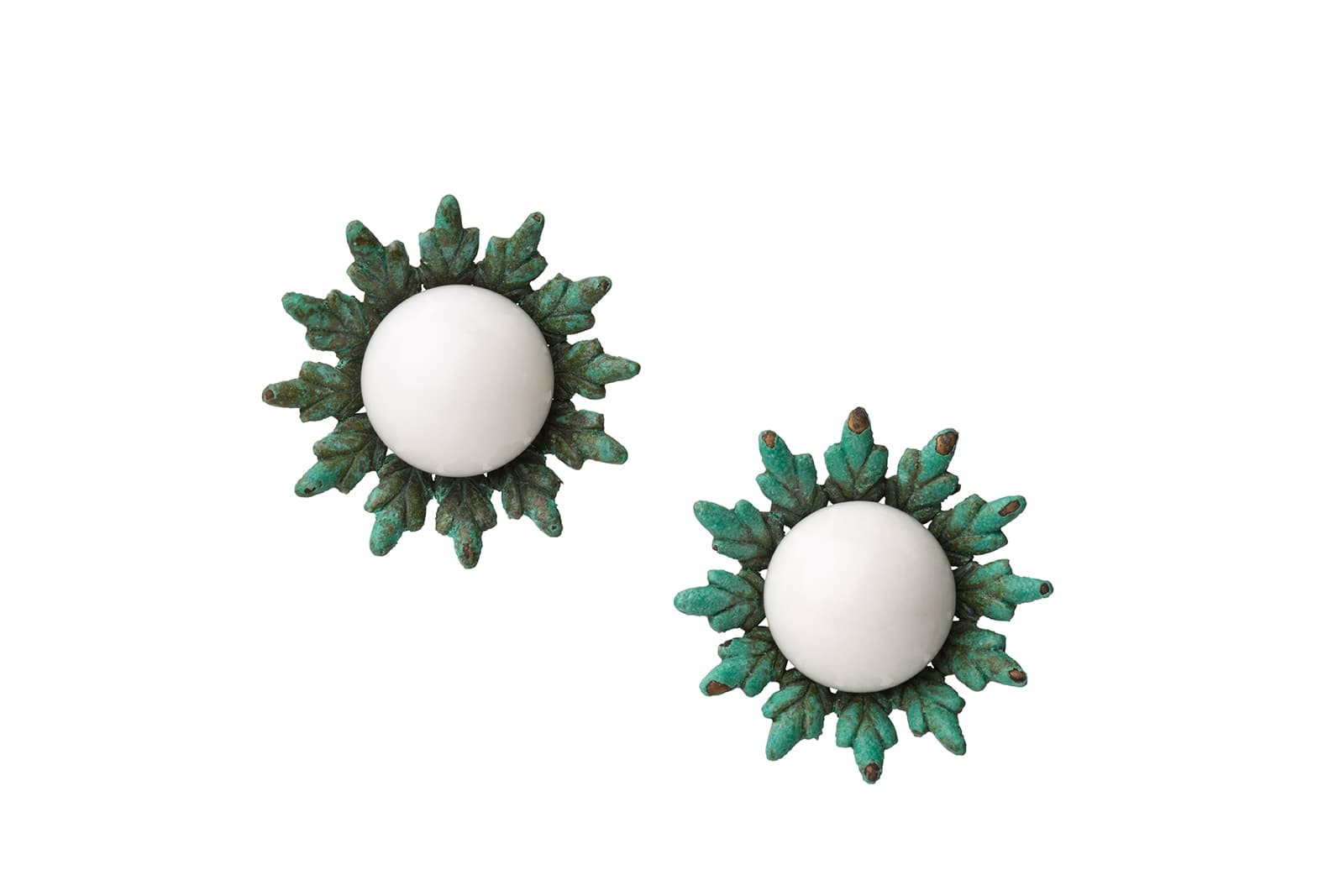  Tessa Packard 'First Bud' earrings with white agate in 18k yellow gold vermeil and verdigris brass 