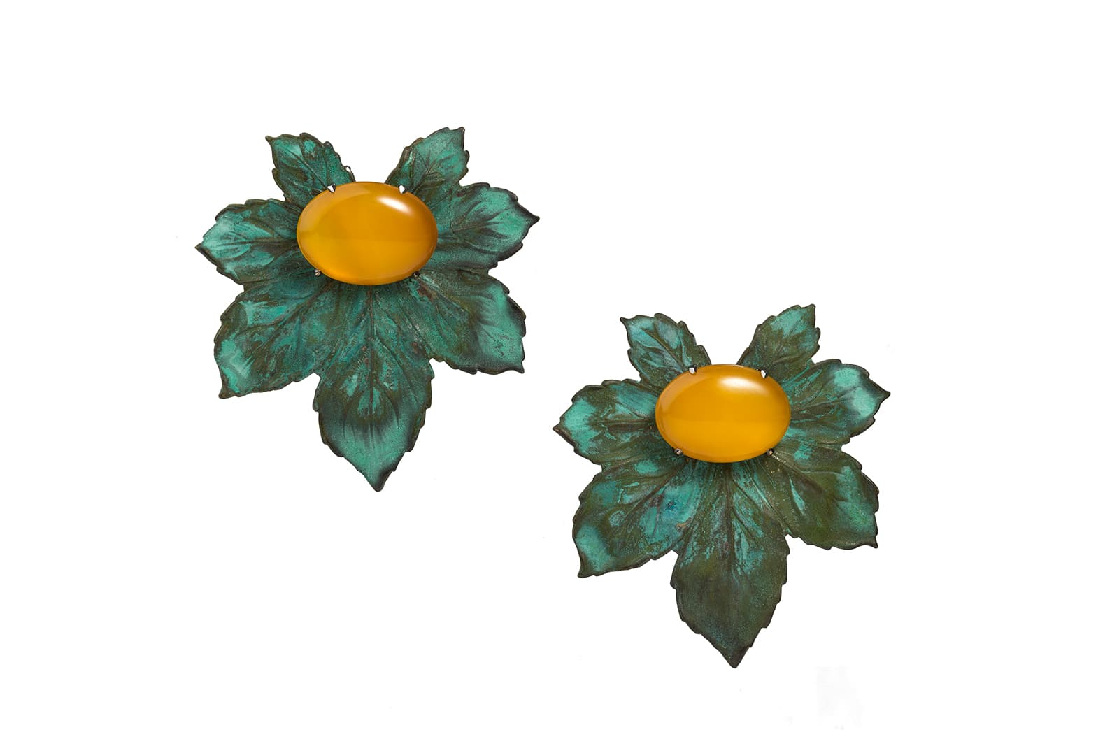  Tessa Packard 'Canopy' earrings with yellow agate in 18k yellow gold and verdigris brass