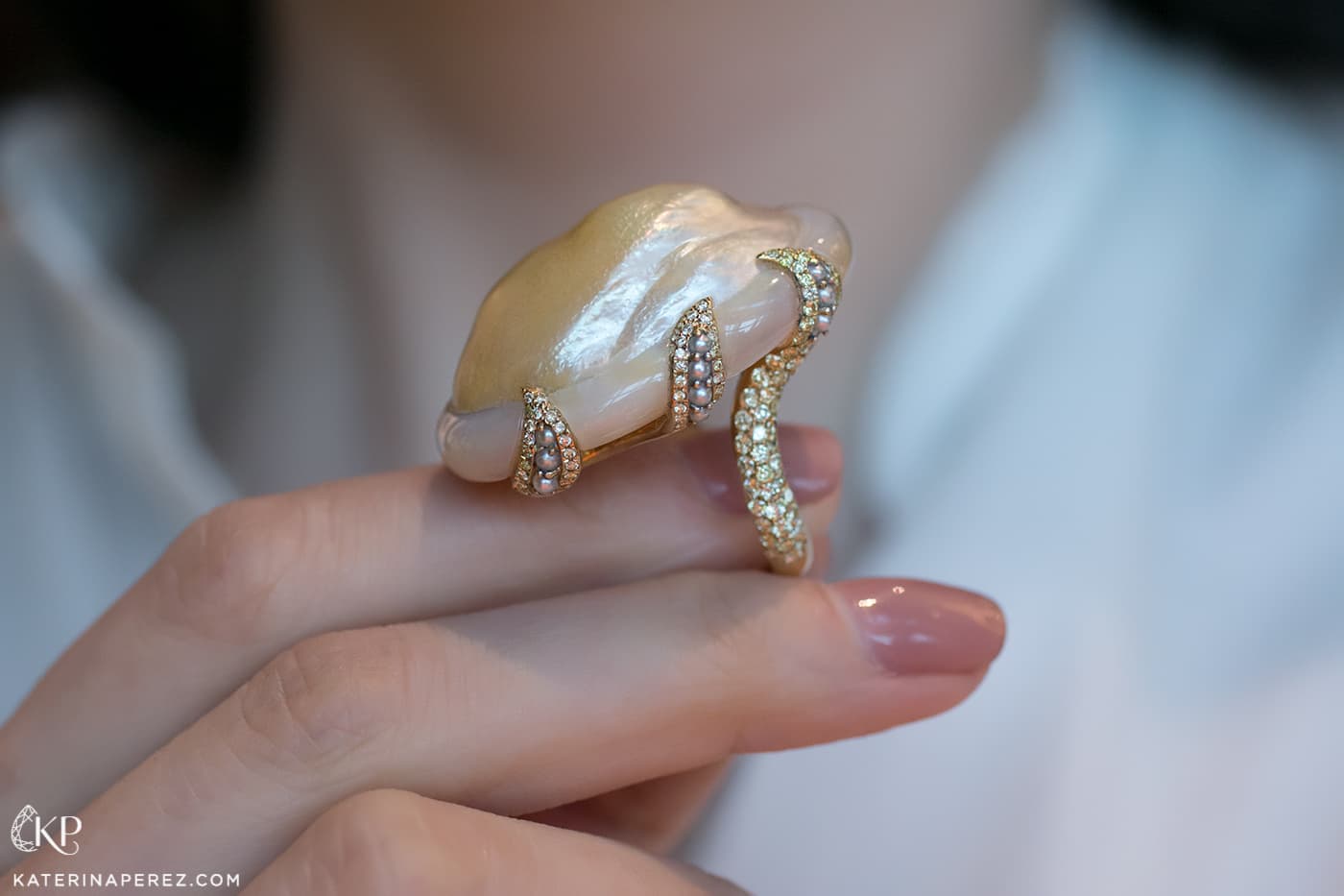  Christie's Magnificent Pearls exhibition ring with a blister pearl and diamonds