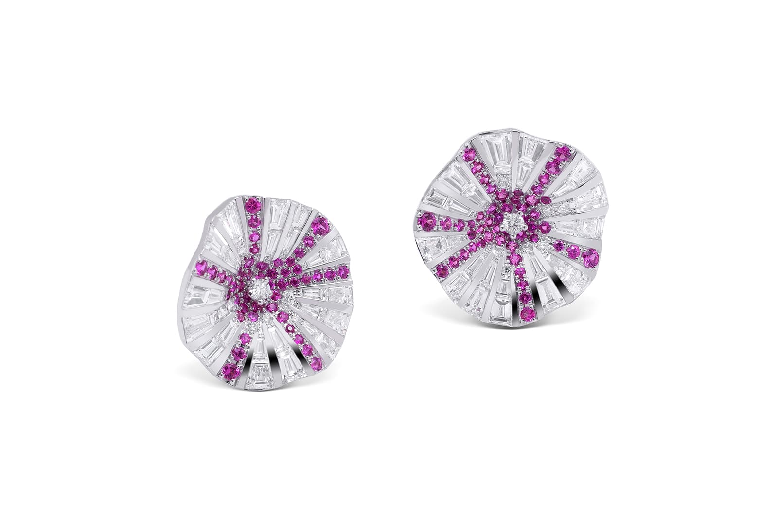 Stenzhorn 'Belle' collection earrings with colourless diamonds and pink sapphires in 18k white gold