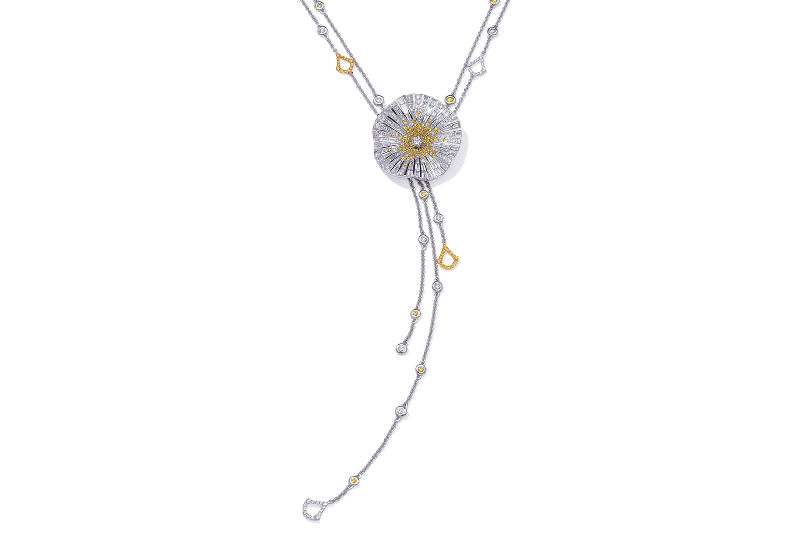 Stenzhorn 'Belle' collection pendant necklace with colourless and yellow diamonds in 18k white gold