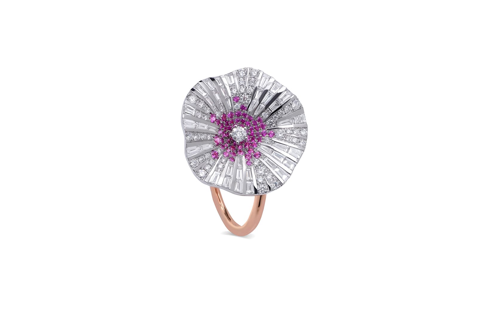  Stenzhorn 'Belle' collection ring with colourless diamonds and pink sapphires in 18k white and rose gold