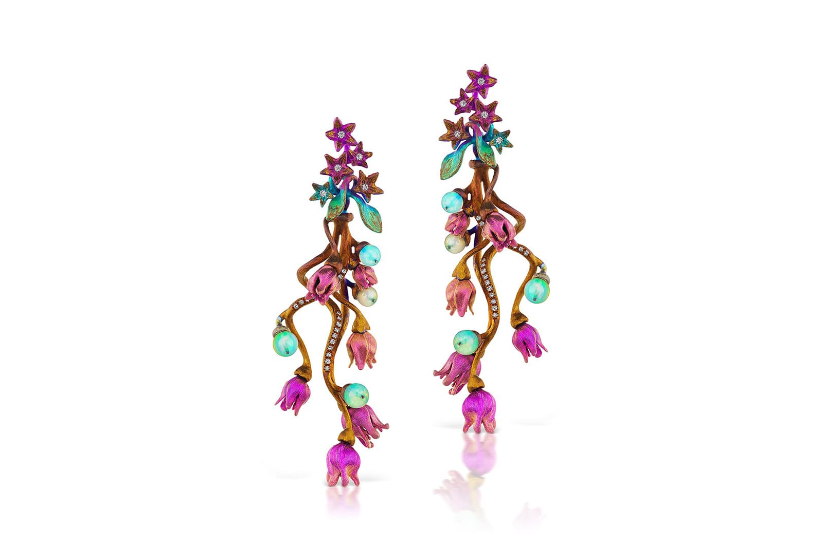  Neha Dani 'Brionne' earrings with opal beads and diamonds in titanium