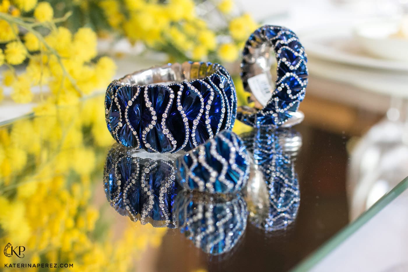 Vhernier 'Blue Velvet' bracelets and rings with diamonds in titanium