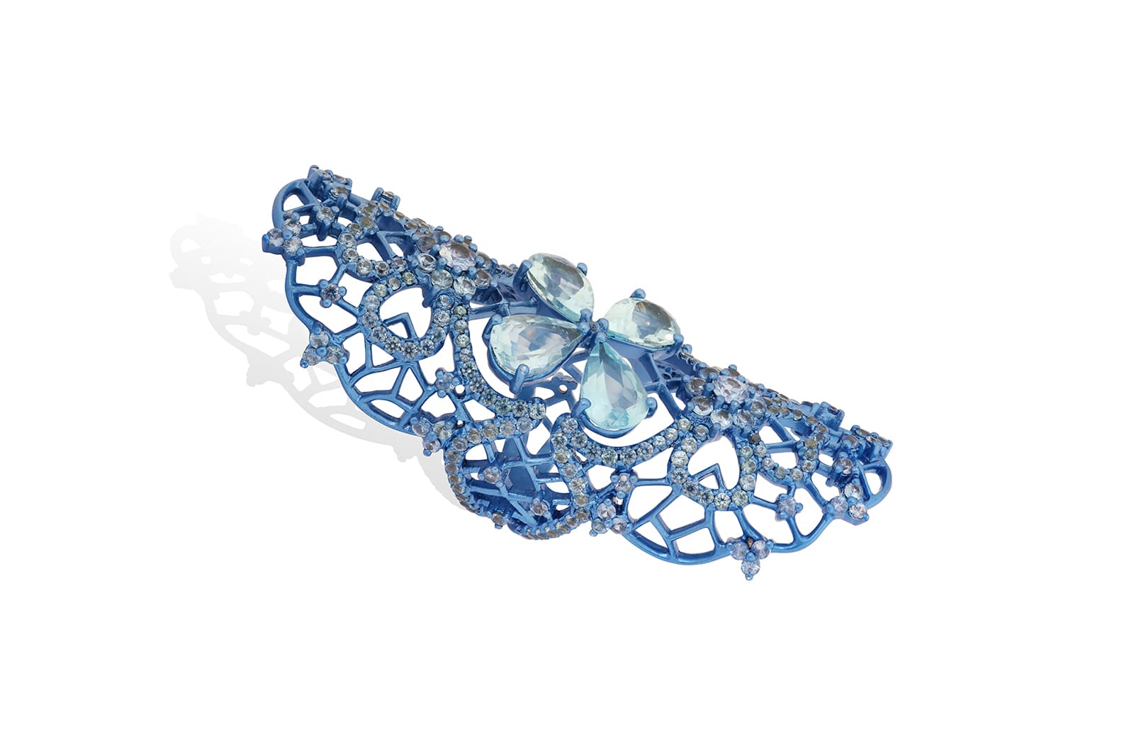  Lydia Courteille 'Marie Antoinette Dark Side' collection ring with sapphires and aquamarines, in rhodium plated 18k white gold