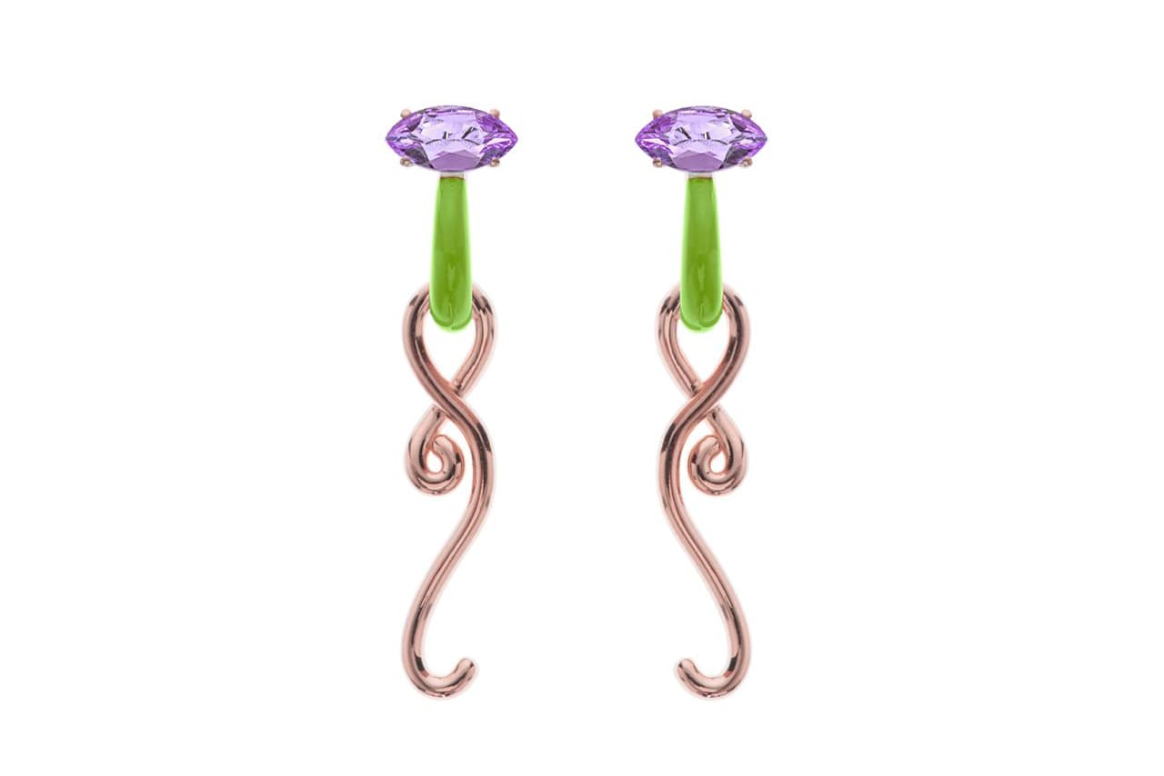  Bea Bongiasca 'Wrapped Vine' transformable earrings with amethyst and enamel in 18k rose gold
