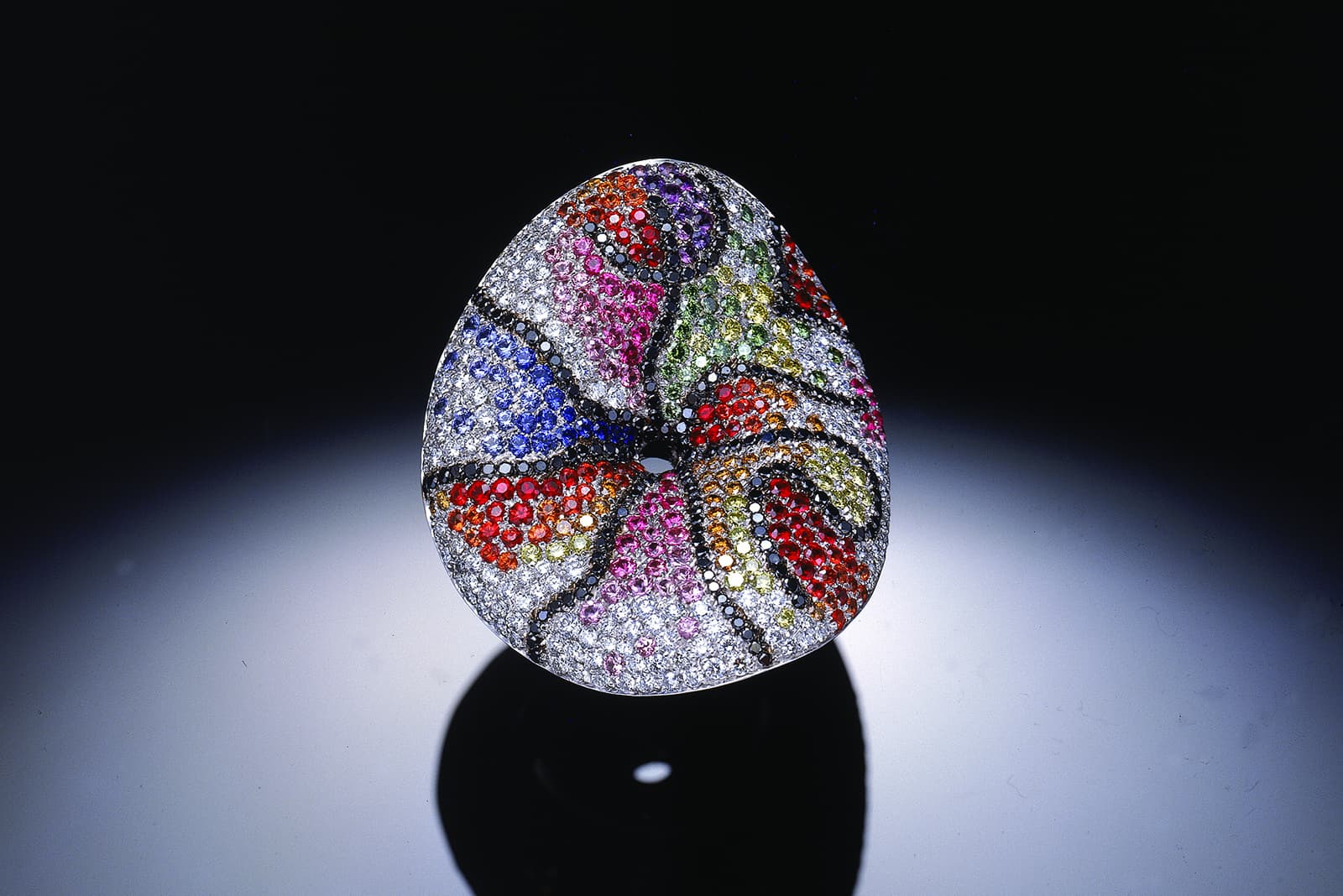  Palmiero 'Homage to Kandinsky' ring with pavé colourless and black diamonds and gemstones