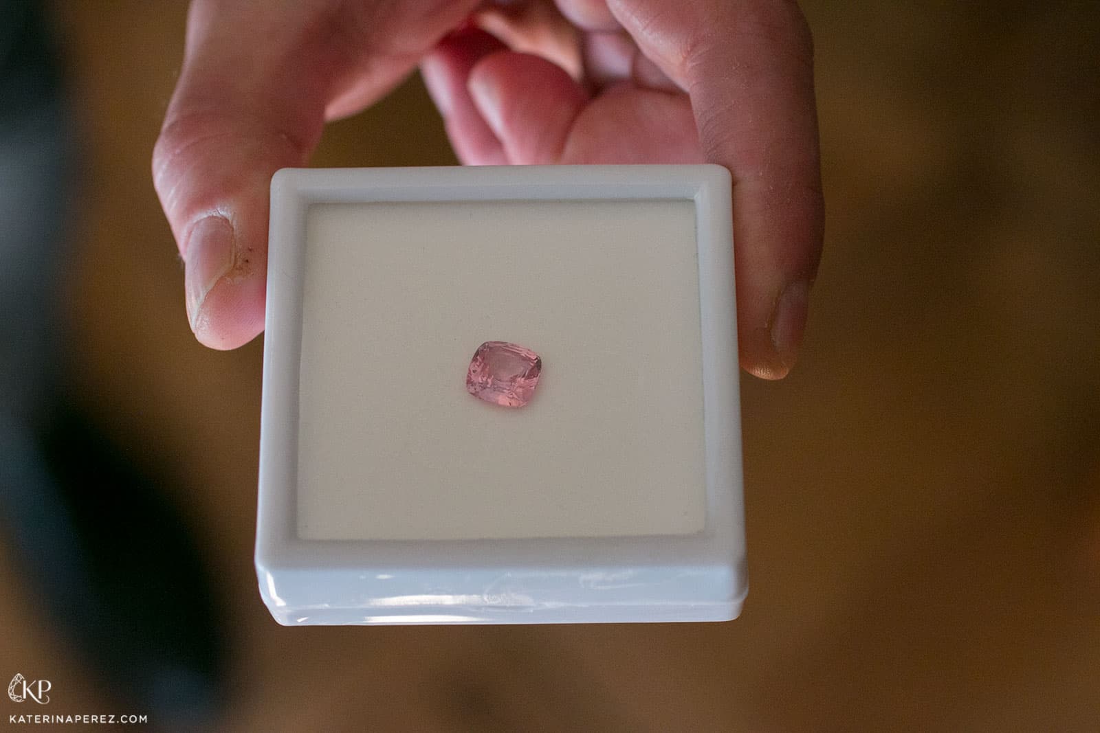  A Padparadscha sapphire being examined at Gübelin Academy