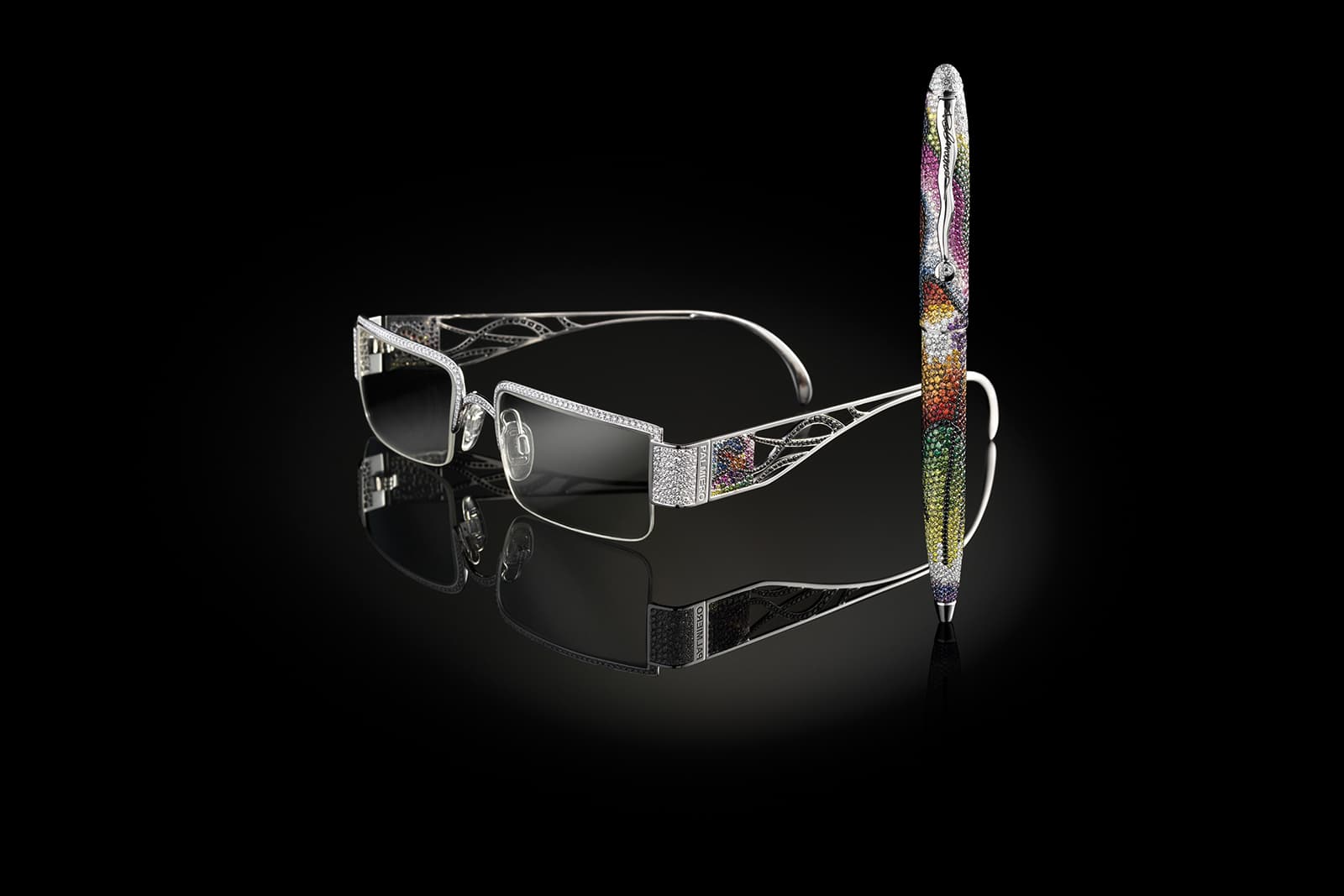  Palmiero 'Kandinsky Black Lines' pen and glasses with pavé diamonds and gemstones