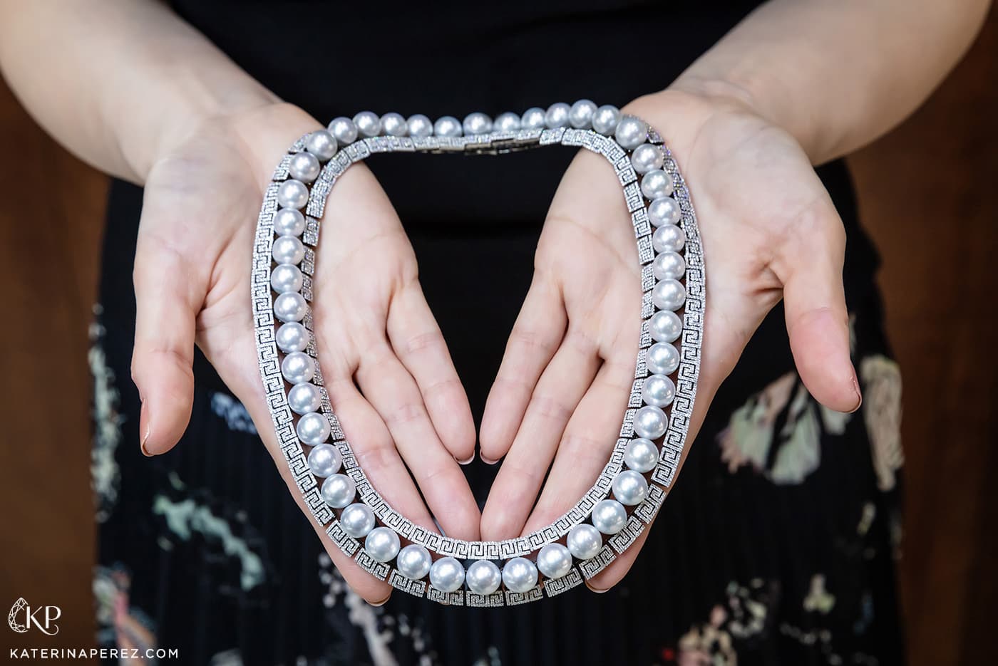 Autore 'Mediterranean' collection necklace with diamonds and South Sea pearls in 18k white gold