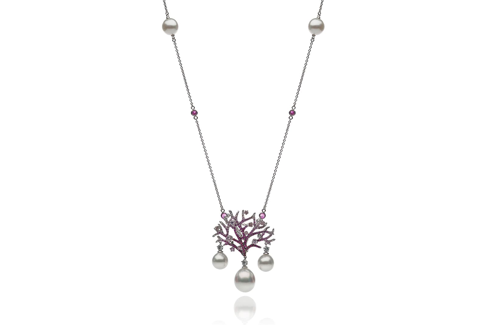  Autore 'Coral' necklace with diamonds, purple and pink sapphires and South Sea pearls in 18k white gold 