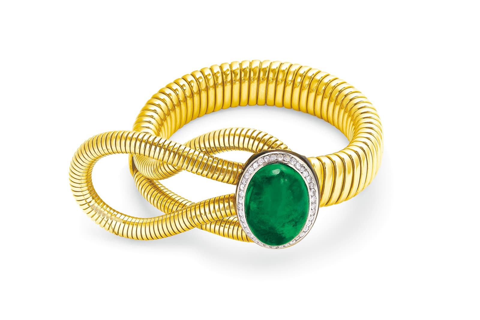 Cartier 1940s retro bracelet with emerald, diamonds and enamel 