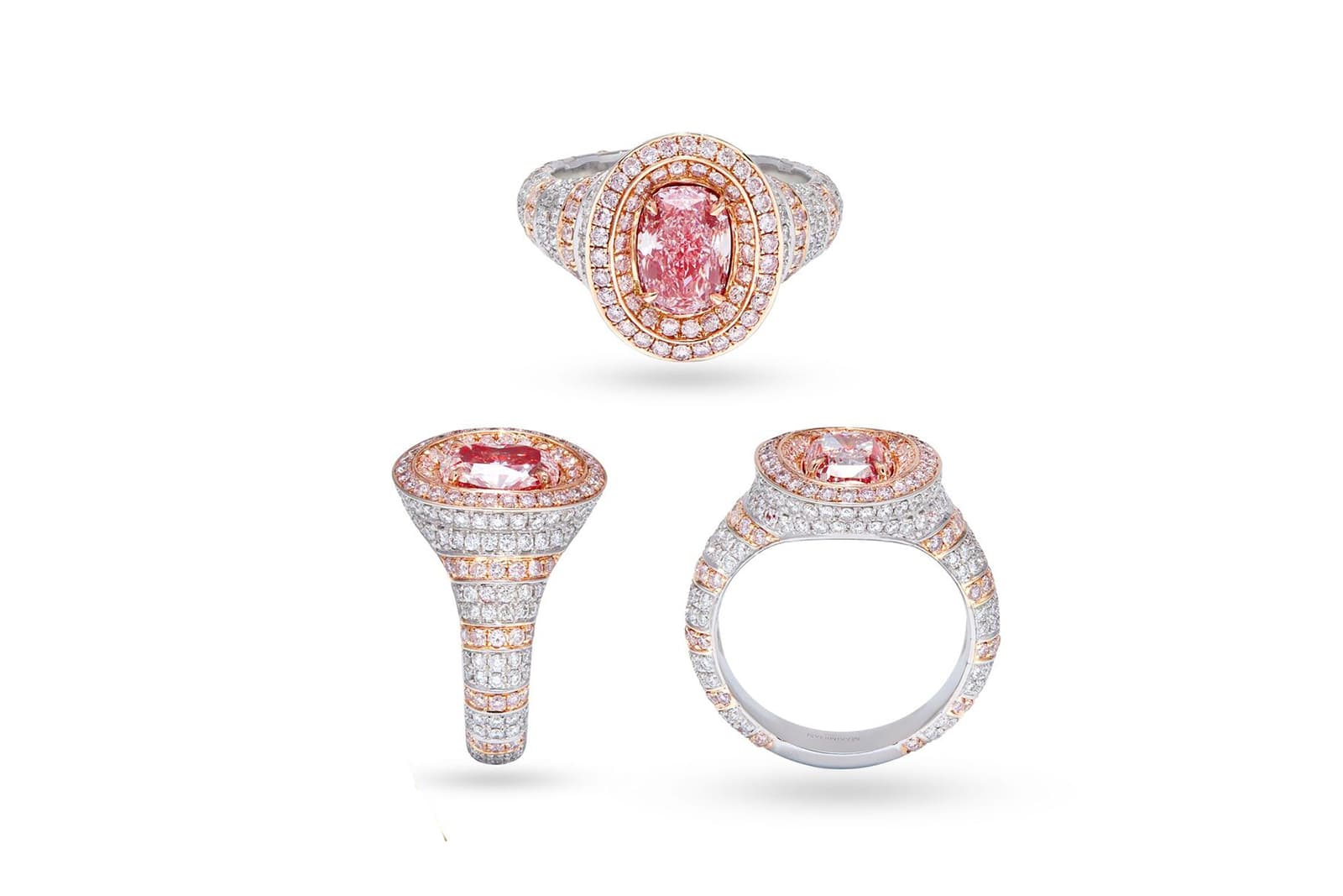  MaximiliaN London ring with oval cut fancy light purplish pink diamond, colourless and pink diamonds