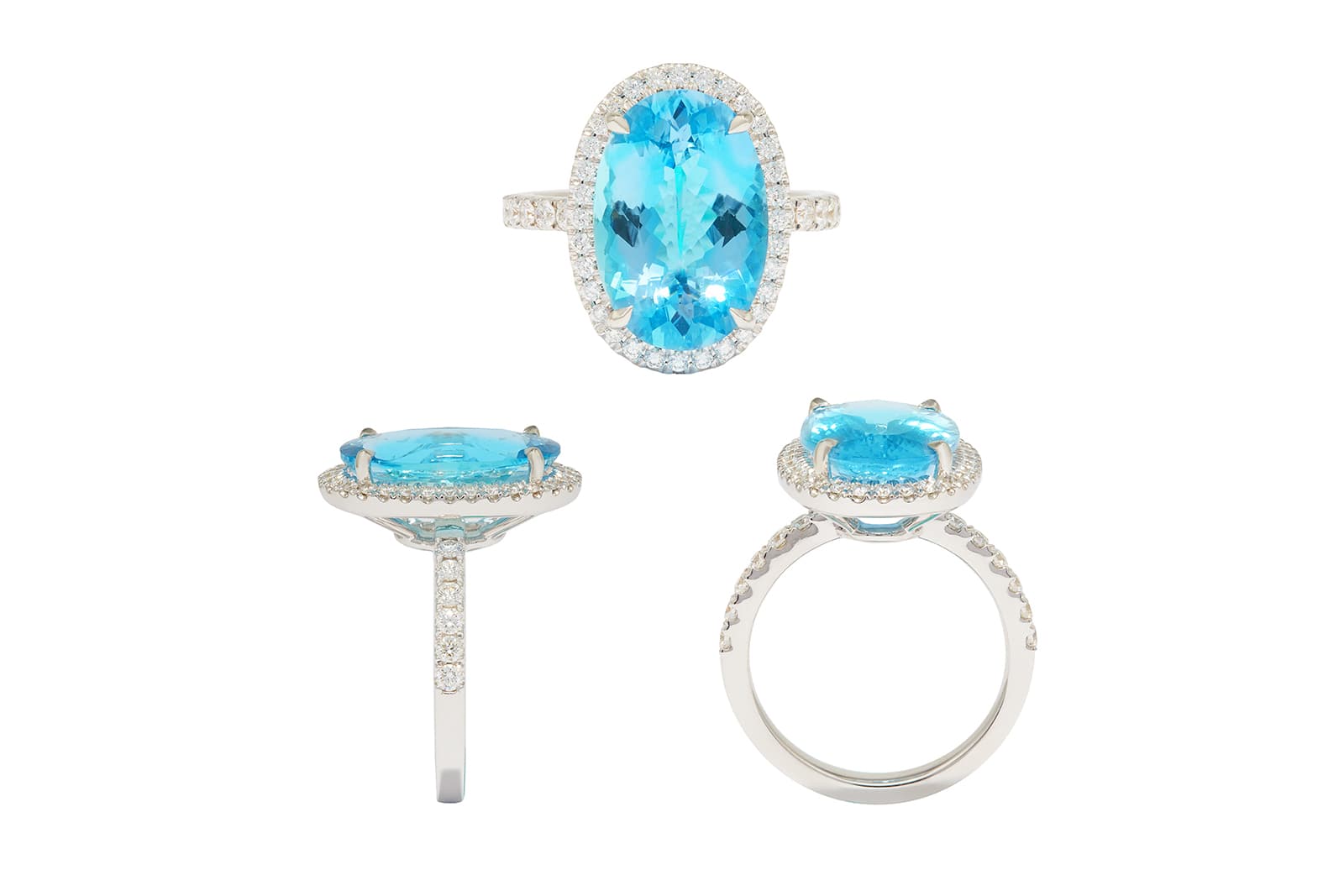  MaximiliaN London ring with oval cut aquamarine and diamonds
