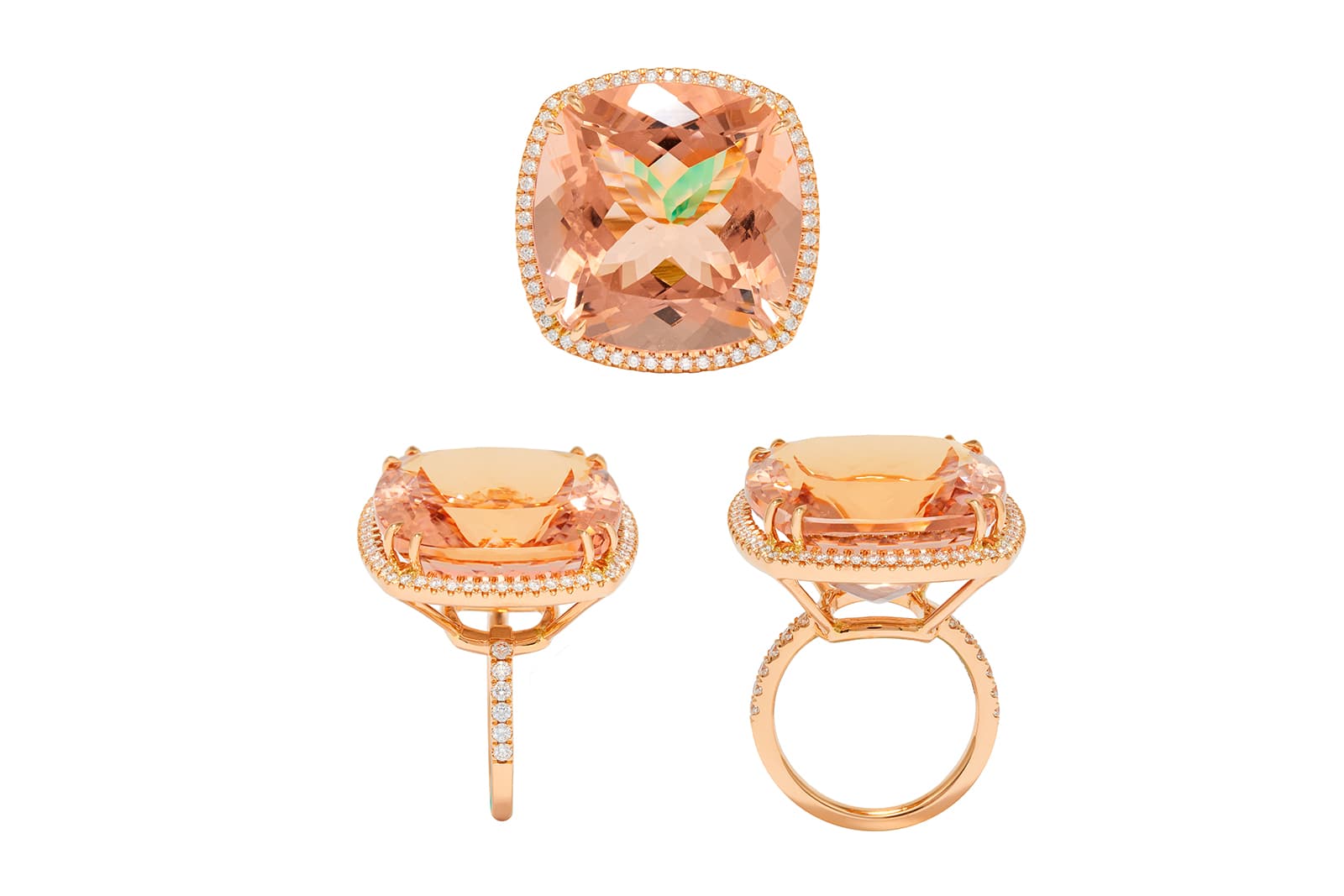  MaximiliaN London ring with cushion cut morganite and diamonds
