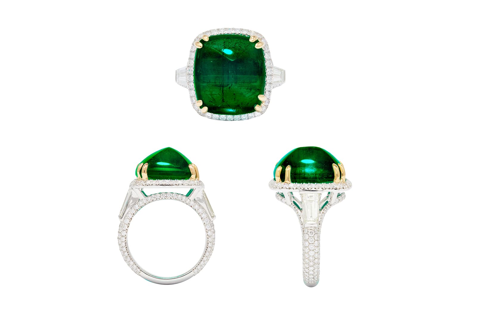 MaximiliaN London ring with sugarloaf emerald and diamonds