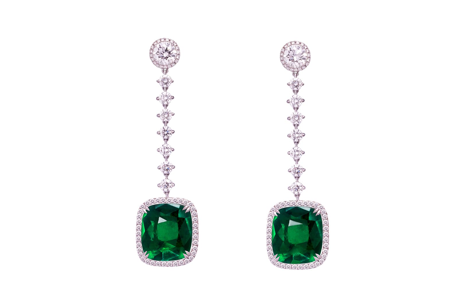 MaximiliaN London drop earrings with emeralds and diamonds