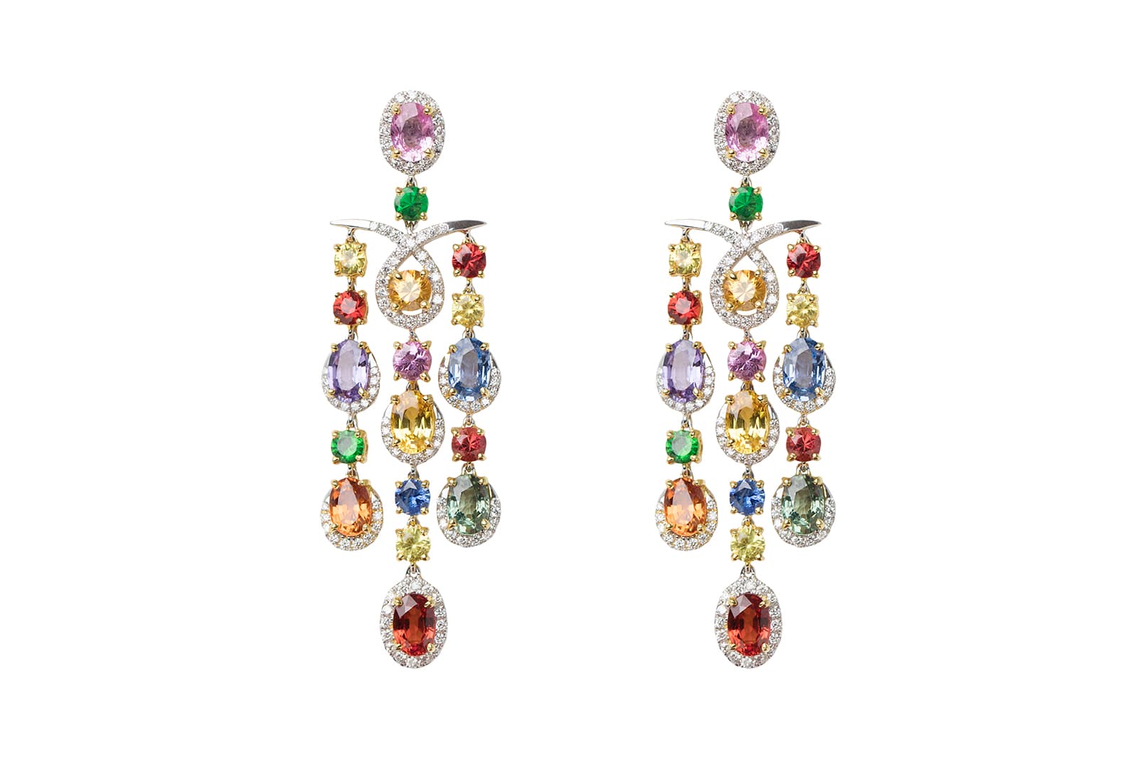 MaximiliaN London chandelier earrings with fancy coloured sapphires and diamonds