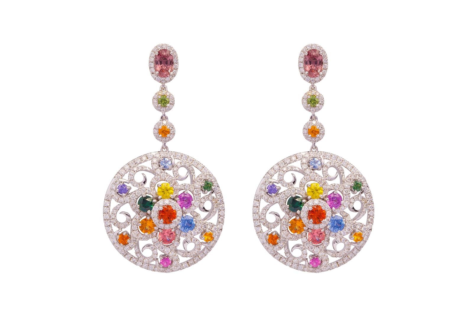  MaximiliaN London drop earrings with fancy coloured sapphires and diamonds